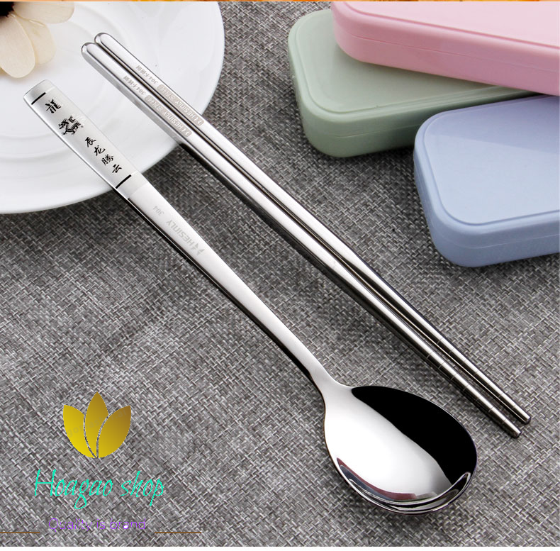 Bộ thìa muỗng đũa 12 con giáp INox 304 cao cấp, muỗng đũa du lịch, cơm trưa văn phòng kèm hộp tiện dụng