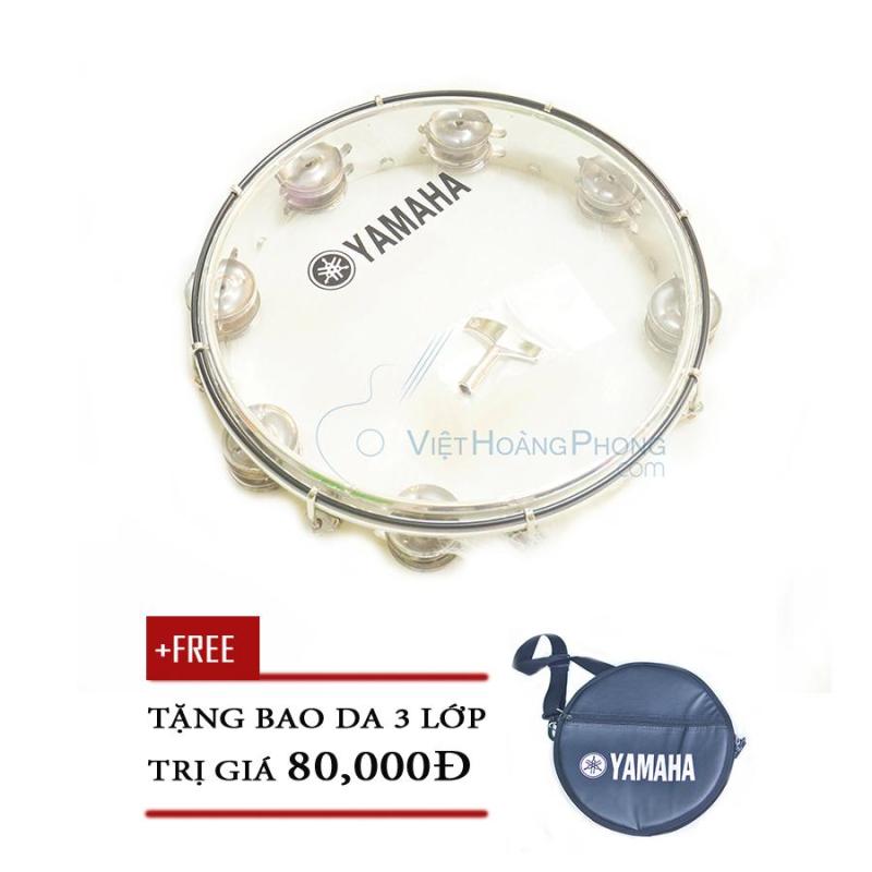 Trống lắc tay - trống gõ bo - Tambourine Yamaha MT6-102T (Trắng trong) + Bao da 3 lớp - Việt Hoàng Phong