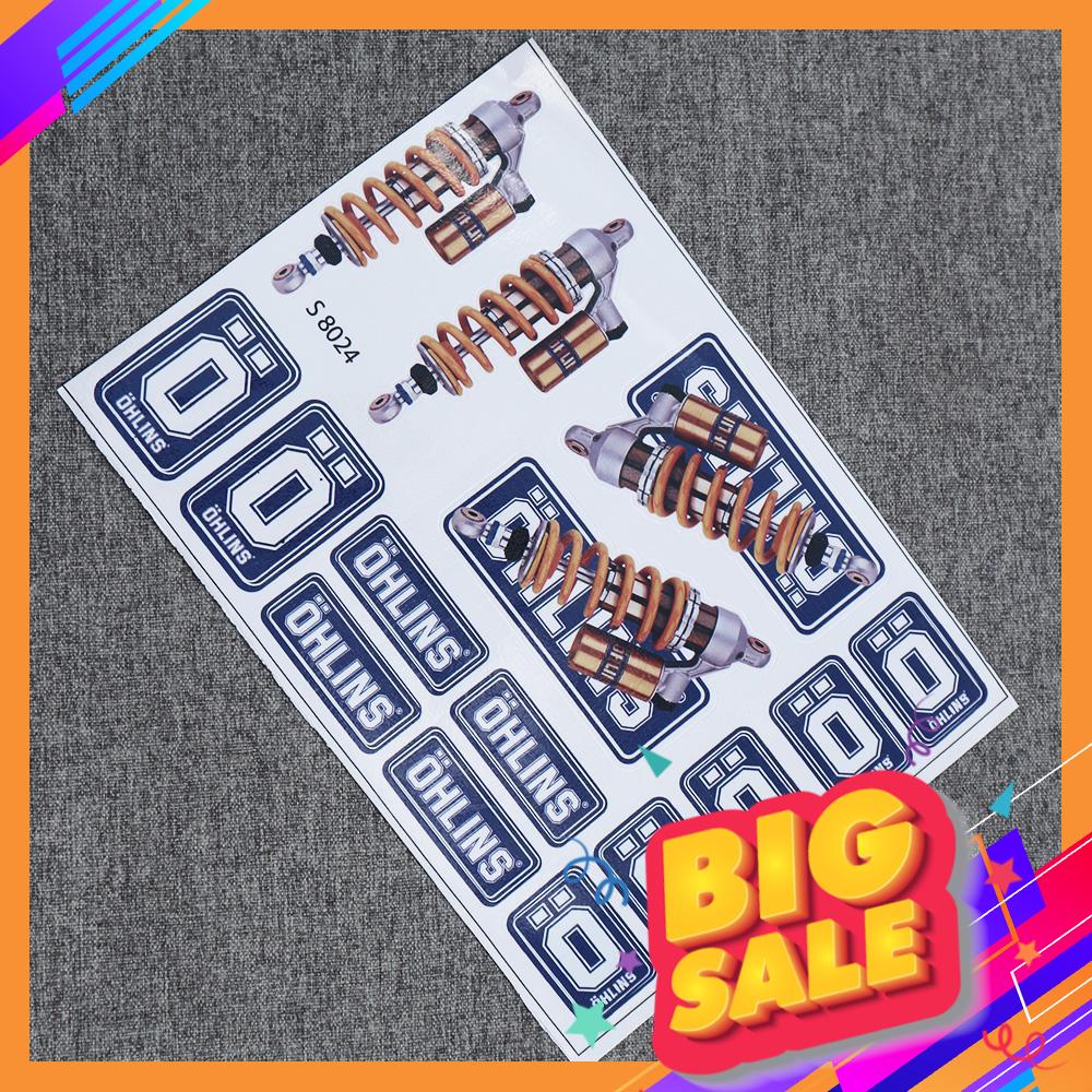 [XẢ KHO] BỘ TEM GIẤY NHIỀU DECAL,STICKER TRANG TRÍ XE MẪU OHLINS màu xanh trắng SIÊU BỀN