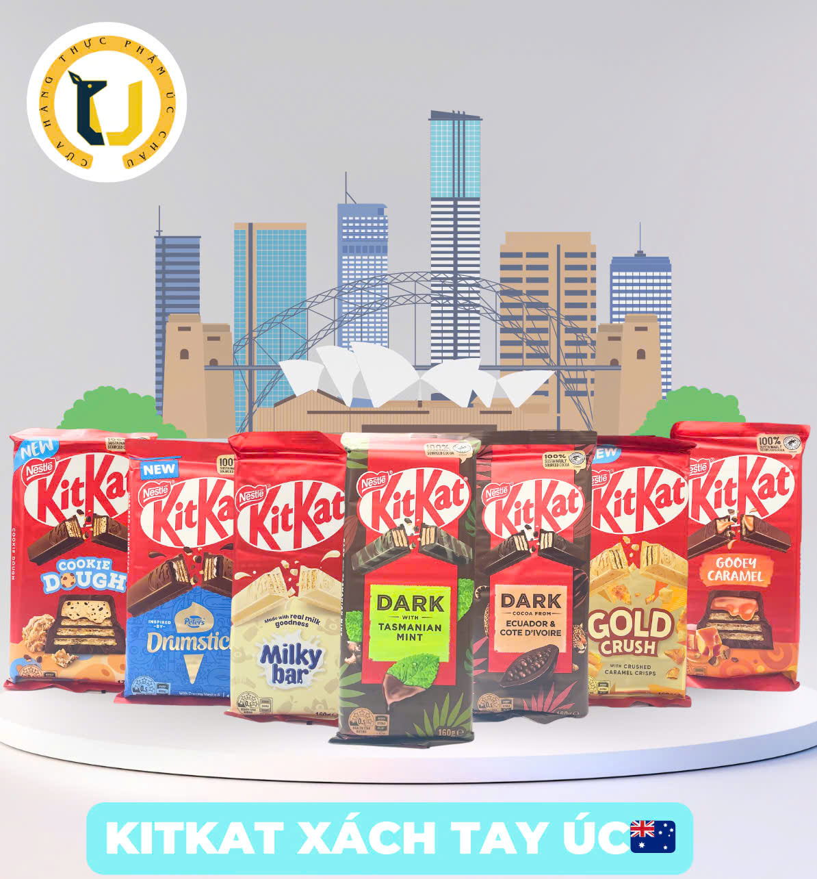 (HÀNG ÚC) Kẹo Socola thanh KITKAT nhiều vị NESTLE KITKAT Chocolate Bars