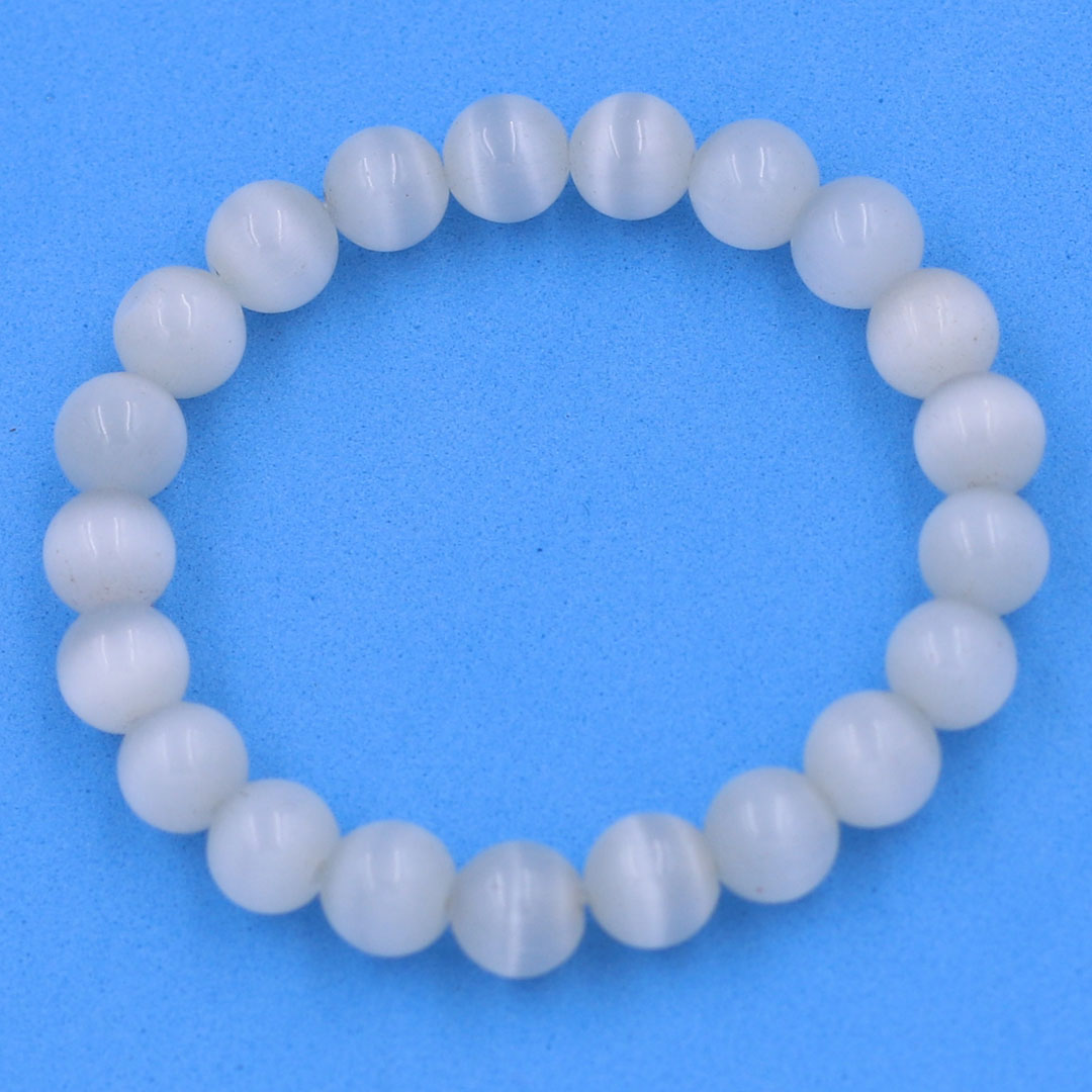 Bracelet cat eye stone 8 Cup 21 beads (white)