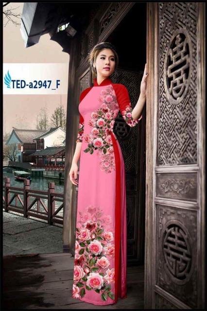 [HCM]Vải áo dài hoa hồng