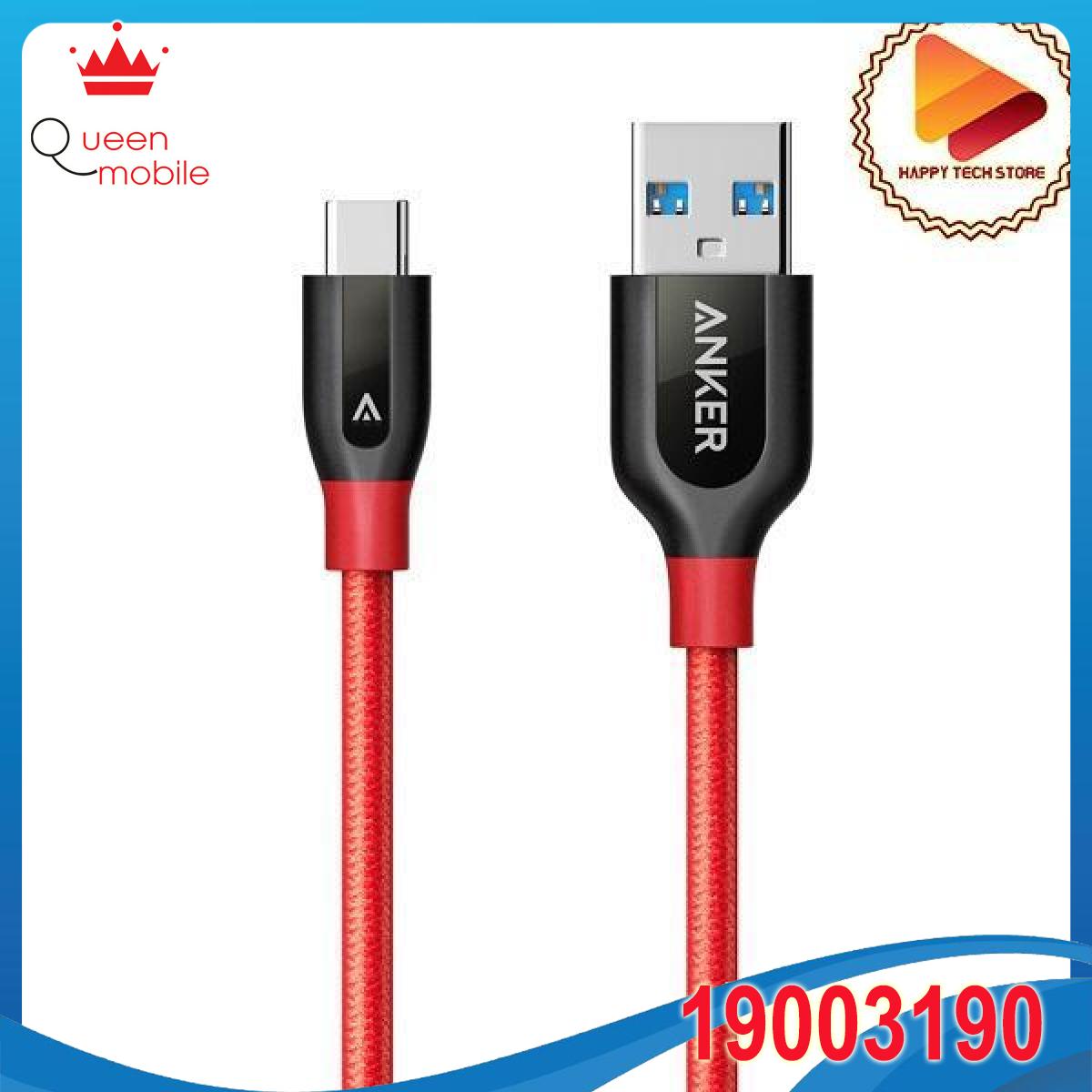 Cáp dây dù siêu bền type C dùng cho điện thoại, macbook  Anker PowerLine+ USB 3.0 ra USB-C - Dài 0.9m - A8168
