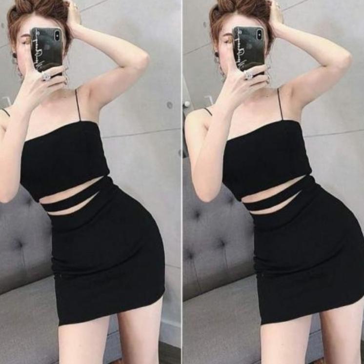 đầm body 2 dây hở eo sexy