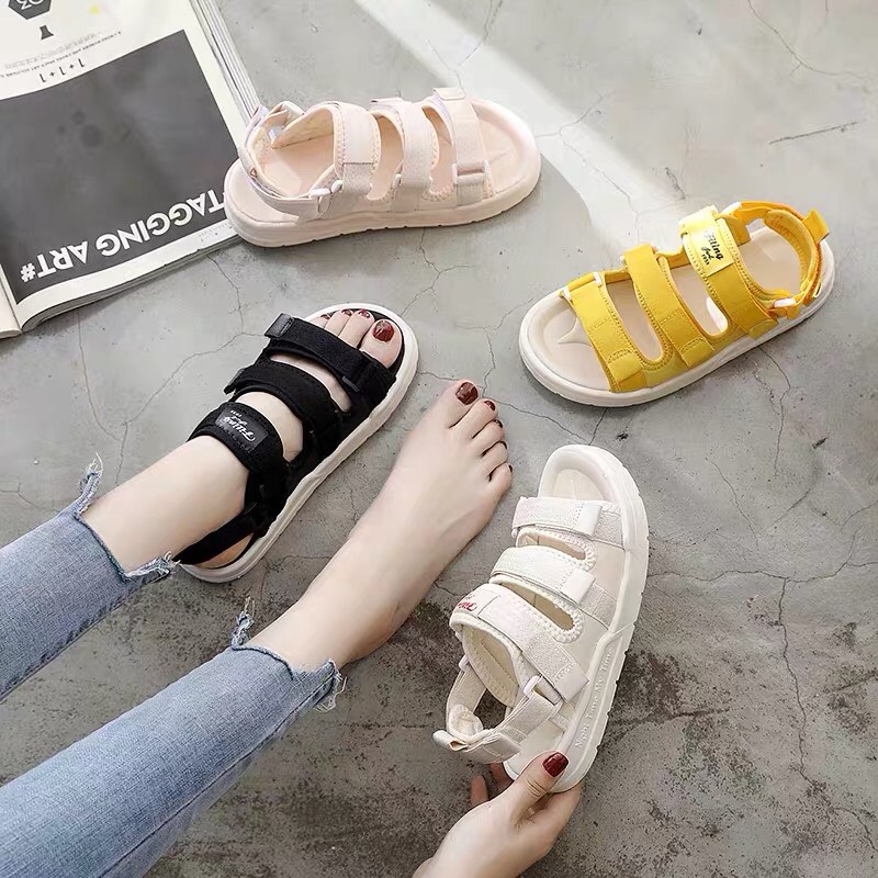 Giày Sandal Nữ/  Dép Quai Hậu Quai Ngang In Chữ Đế Cao Su 3cm cực xinh dép quai hậu nữ dáng thể thao đính hoa cúc cực đẹp