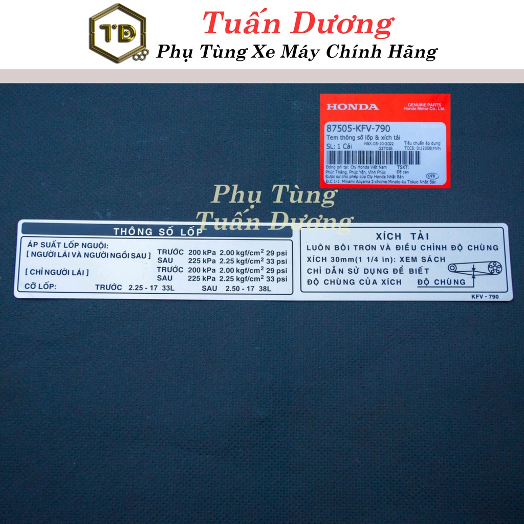 Tem thông số xích tải super dream loại zin honda - tem thông số hộp xích lắp dream việt, dream thái