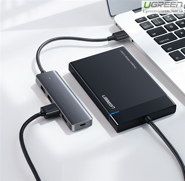 Hub chia 4 cổng USB 3.0 hỗ trợ cấp nguồn Micro USB  Ugreen 50985 cao cấp