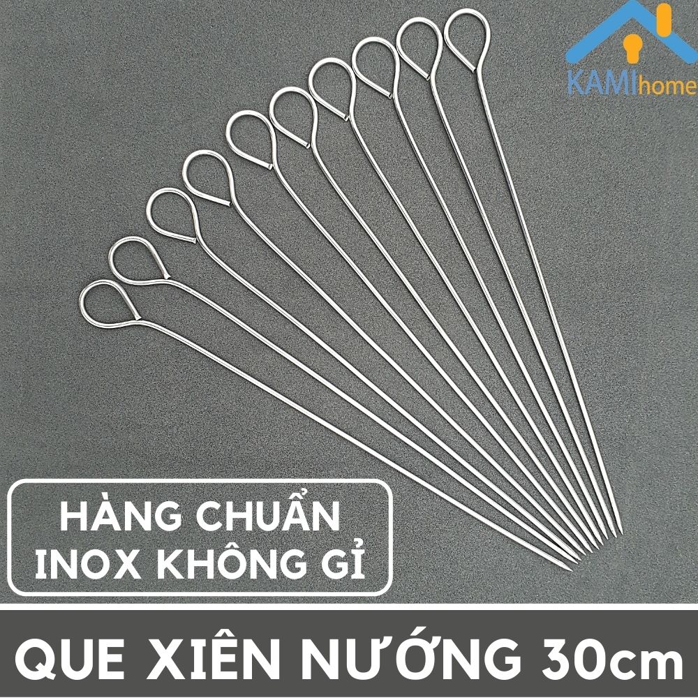 Bộ 10 Que xiên nướng thịt Inox không gỉ dài 26cm dùng cho bếp nướng mã 20037
