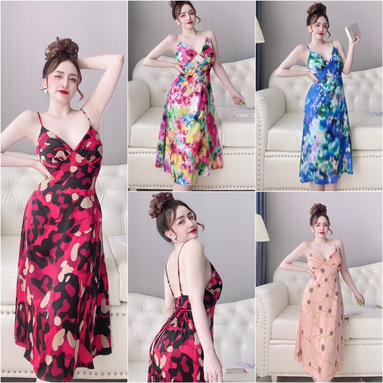 [40-65kg] Đầm 2 Dây Lụa Latin - Dáng Dài - Cột Dây Lưng