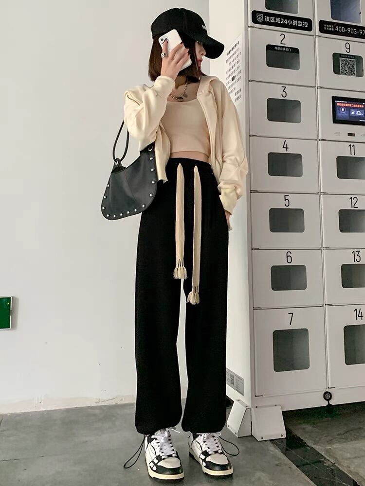 Quần ống rộng nữ cạp chun rút dây unisex
