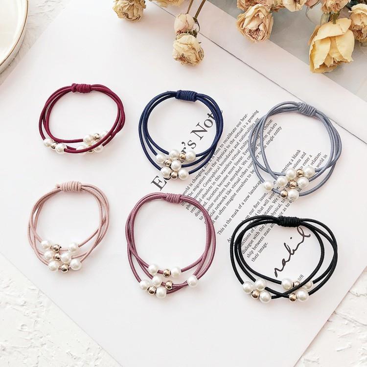 Combo 05 cột tóc mix ngọc 3 vòng sắc màu