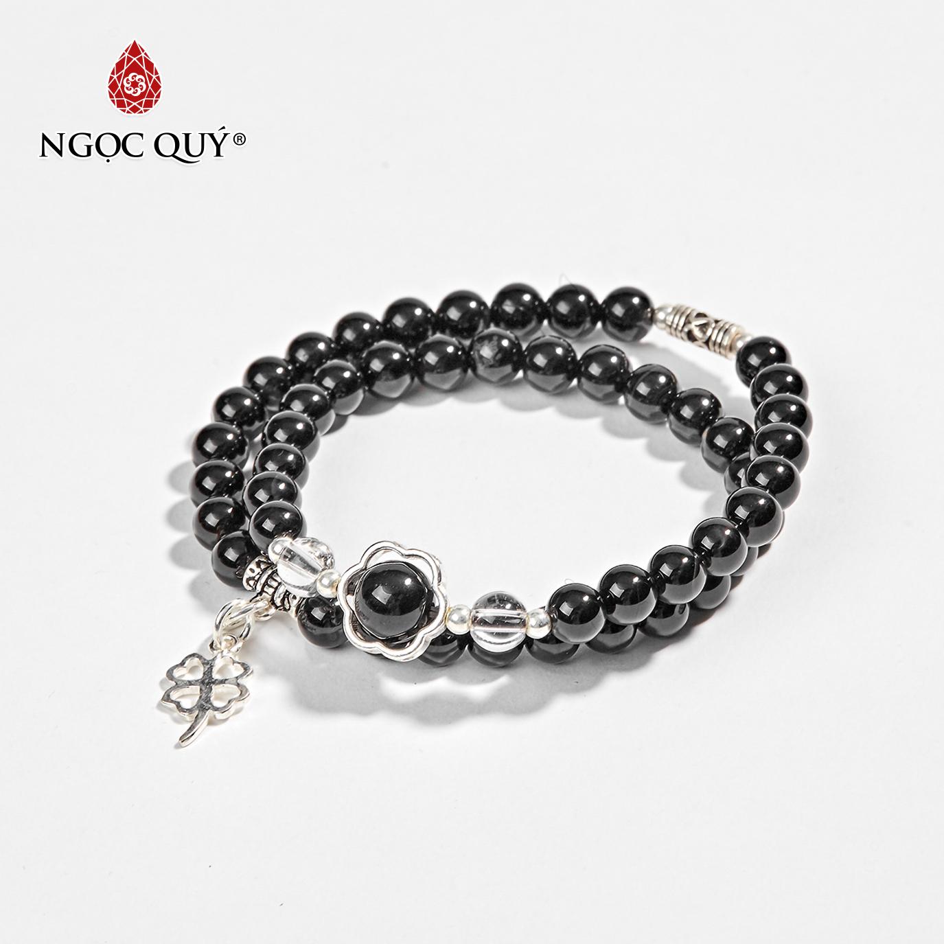 Vòng chuỗi hạt đeo tay 2 Line Đá Núi Lửa Phối Charm Bạc 6mm Mệnh Thủy Mộc - Ngọc Quý Gemstones