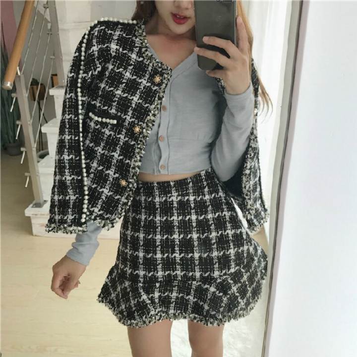 plaid jacket and skirt set