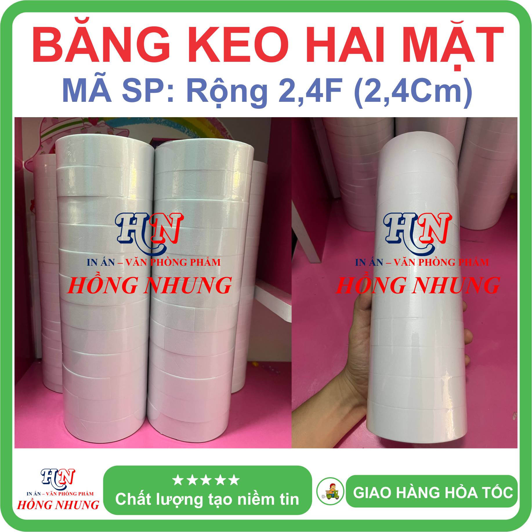 1 cuộn băng keo hai mặt 1,2cm / 2,4cm. siêu dính, chịu nhiệt.