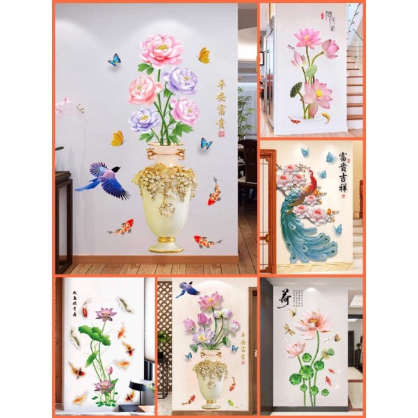 Decal dán tường ,Decal trang trí phòng khách công và bình hoa ( nhiều mẫu)