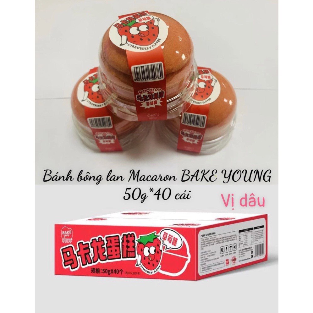 [Hoàn tiền 10%] Bánh lông lan nhân kem macaron dâu ( 10 cái )