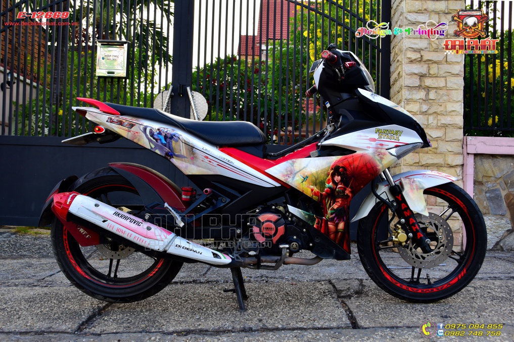 Tem Trùm Xe Exciter 150 Fantasy Trắng Đỏ - E-12669