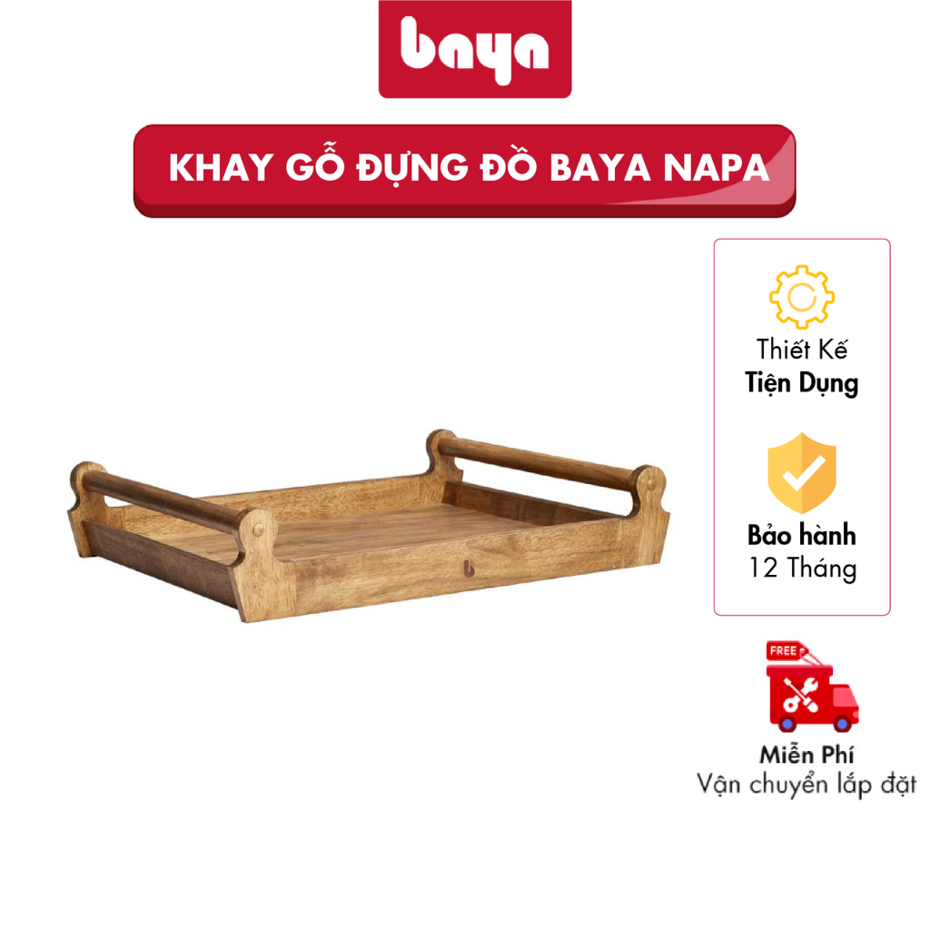 Khay Gỗ Đựng Đồ Hình Chữ Nhật Trang Trí Decor BAYA NAPA Thiết Kế Tay Cầm 2
