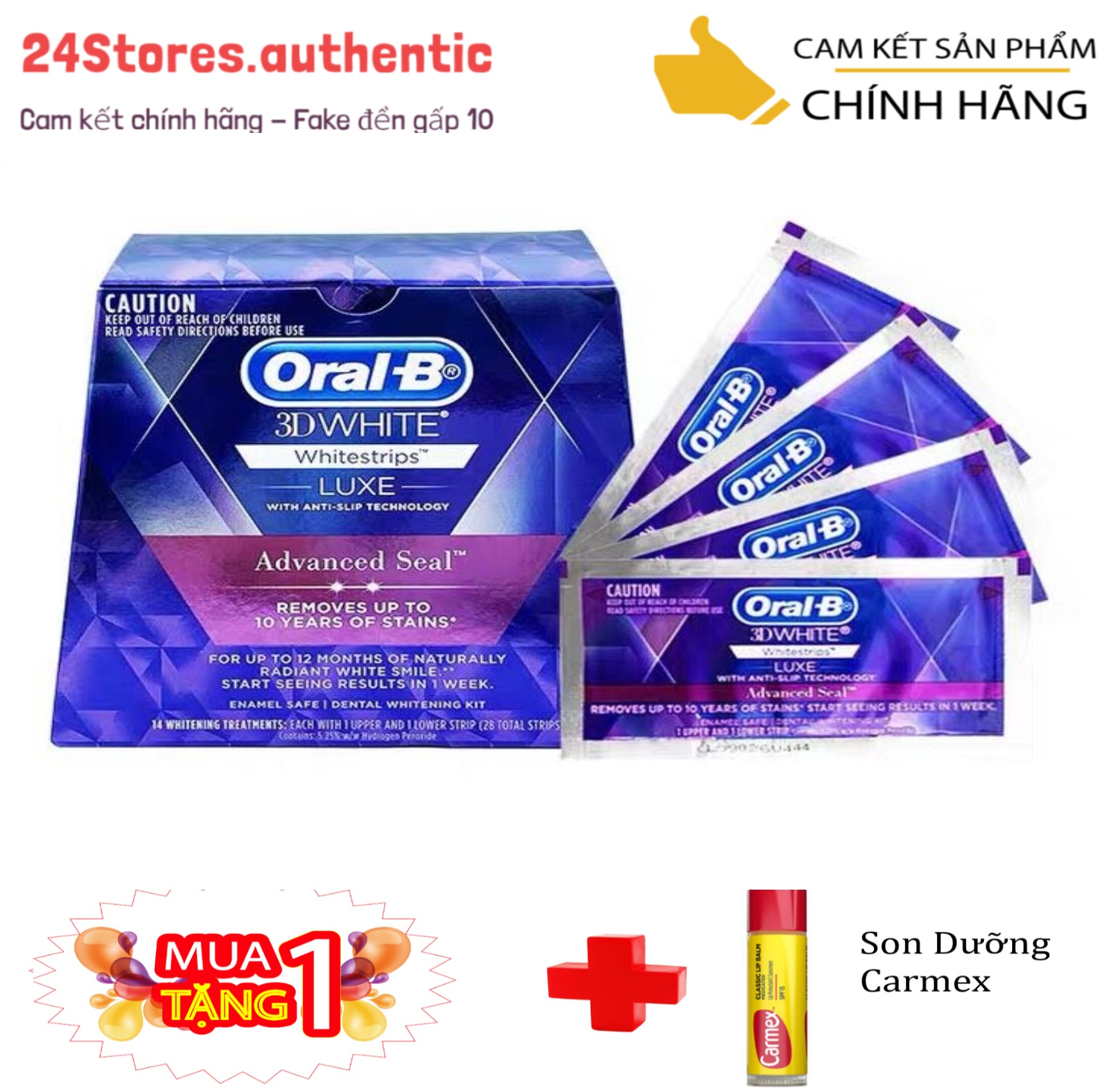 [ 100% chính hãng] Miếng dán tẩy trắng răng Oral-B 3D White Whitestrips (1 hộp 14 miếng )