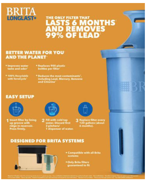 Brita LONG LAST Replacement Filter for Pitcher Water Filtration System (Pack of 1) [lõi lọc nước thay thế, Brita chính hãng từ Mỹ]