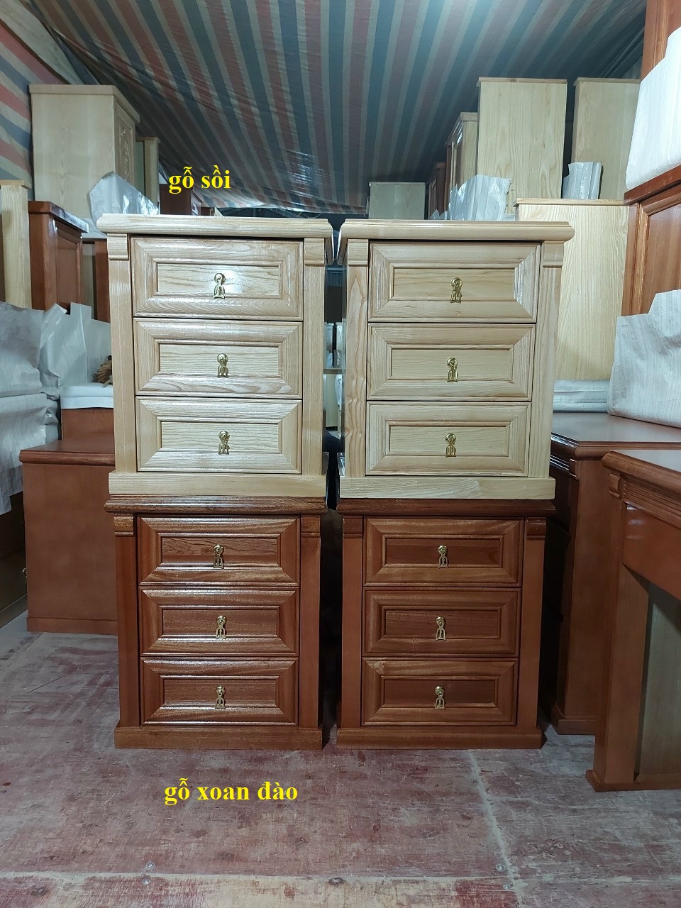 Tủ đầu giường gỗ sồi, tab đầu giường gỗ sồi, xoan đào loại 3 ngăn kéo soi