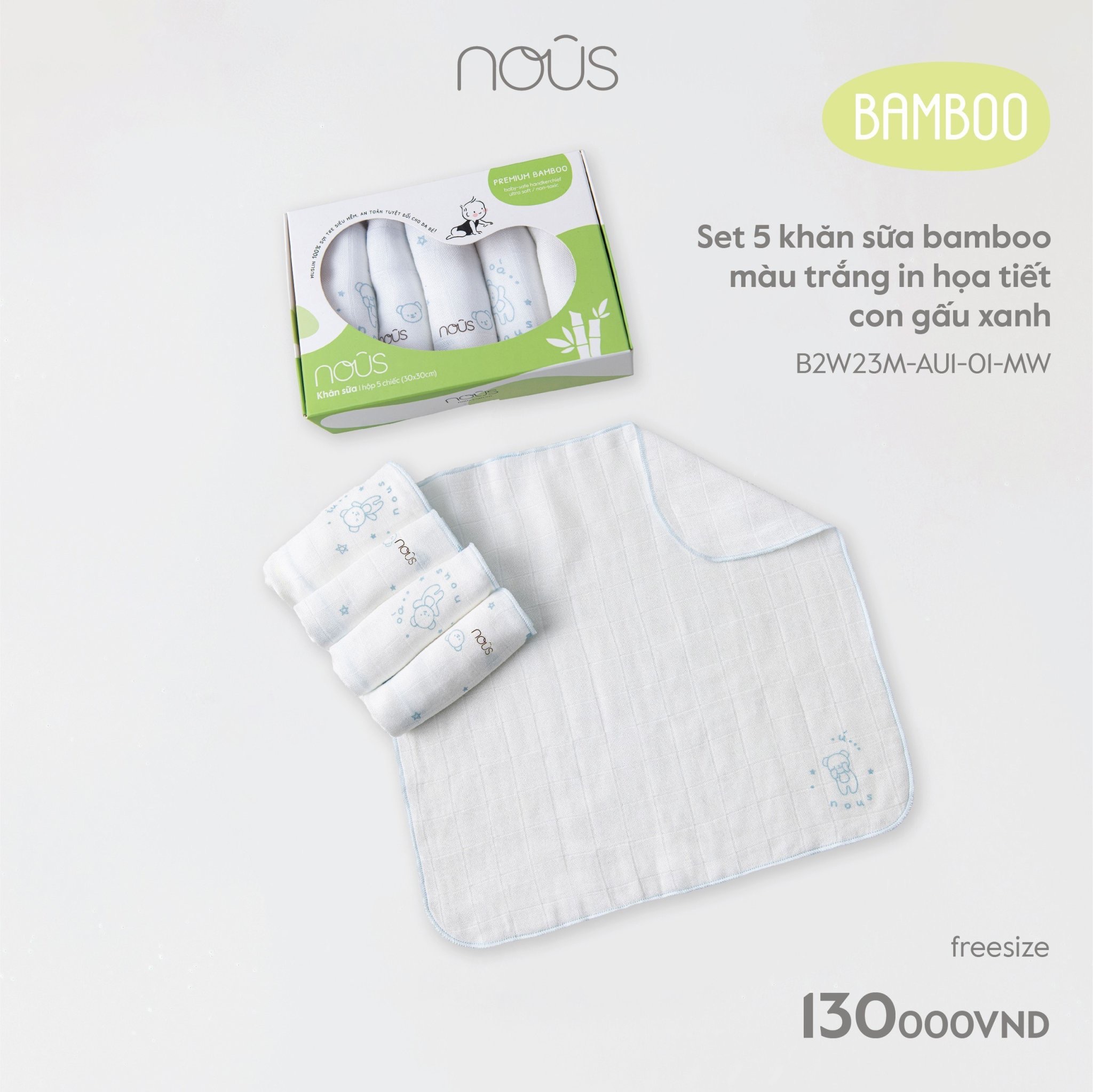 set 5 Khăn sữa Bamboo cho bé Nous