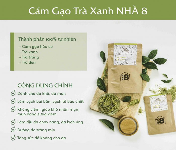 Bột cám gạo trà xanh- Sạch mụn, trắng da