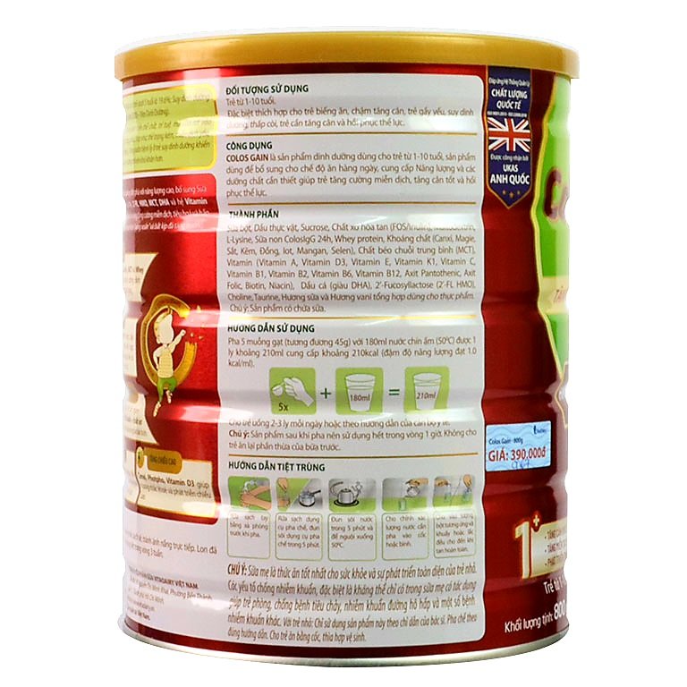 (Quét mã tích xu) Sữa bột ColosGain Colos Gain 1+ 800g (Dành cho bé 1_10 Tuổi)