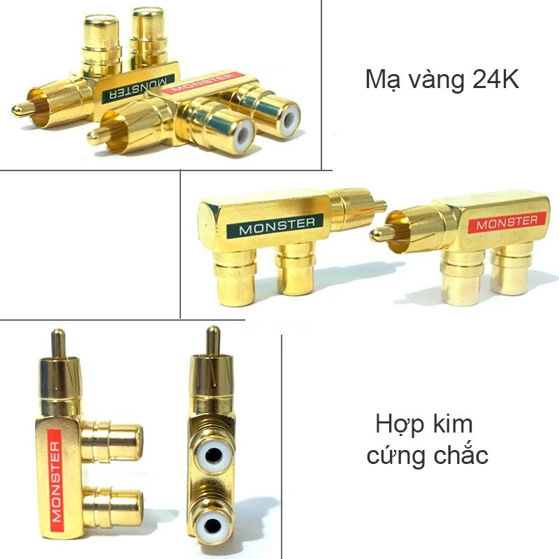 Đầu jack chia AV/RCA/Video 1 ra 2 Monster (Vuông góc - 2 chiếc)