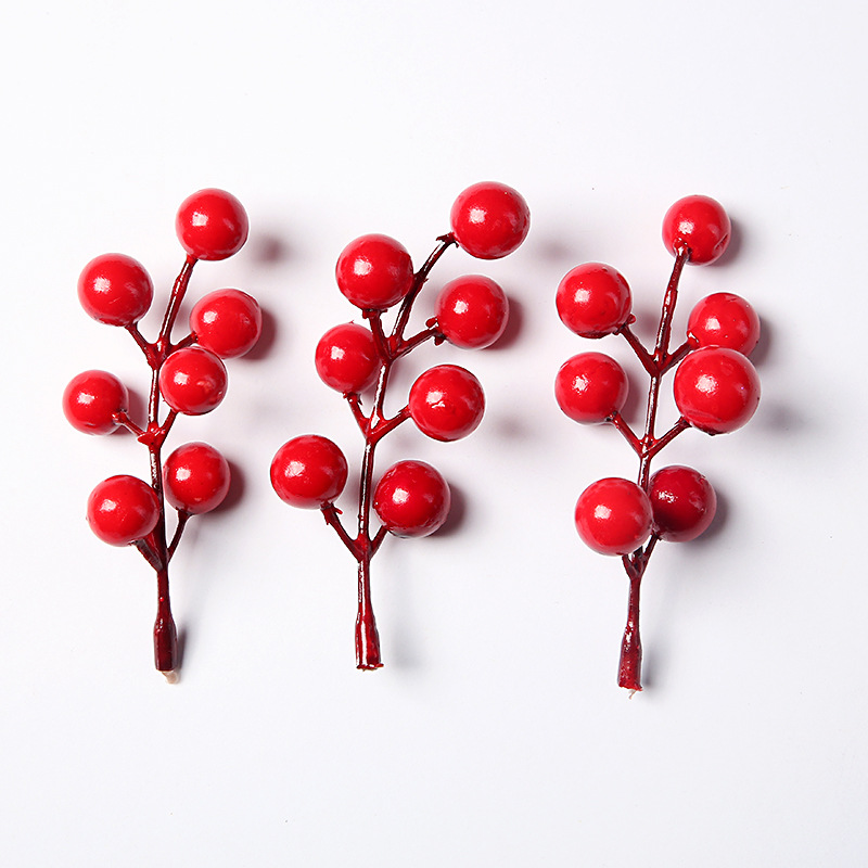 2/10 Cái 7/12 Đầu Quả Mọng Nhân Tạo Nhánh Nhựa Hoa Giả Lá Trang Trí Quả Mọng PE Quả Mọng đỏ Nhà Máy Cho Năm Mới Trang Trí Giáng Sinh