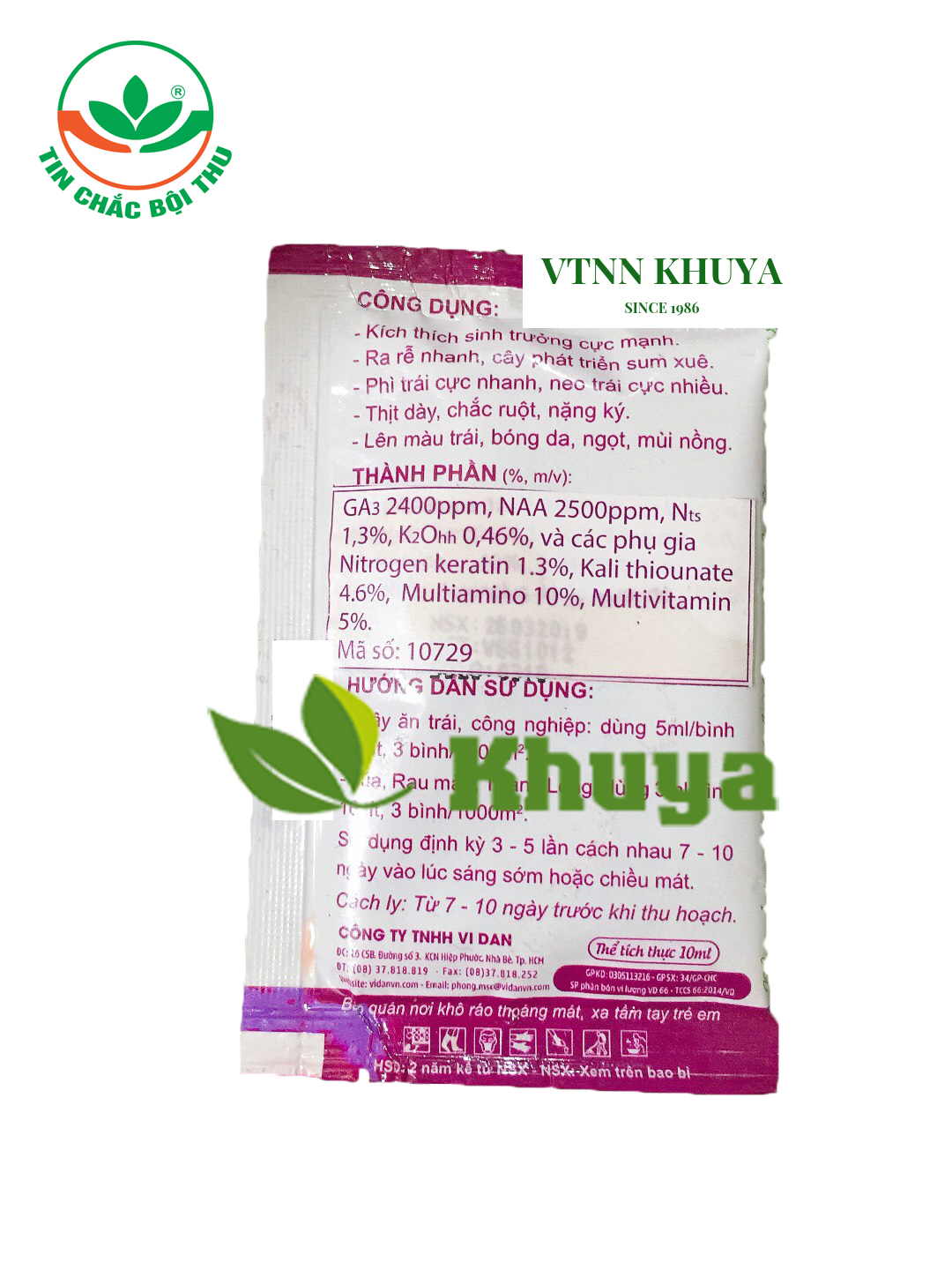 Phân bón Vidan Phân Tím đậm đặc gói 10ml Bung đọt Ra rễ Phì trái