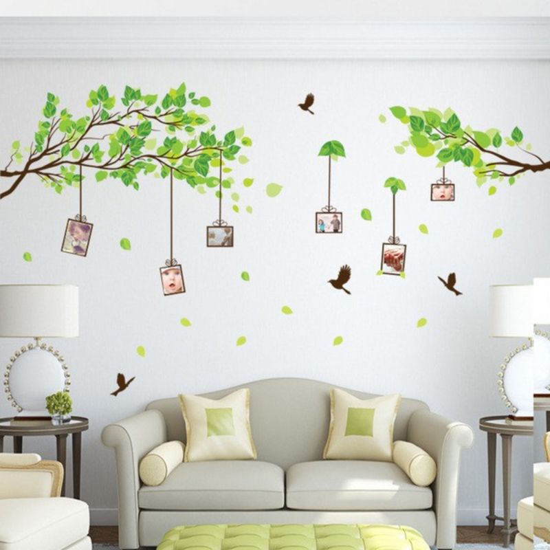 Decal dán tường khung ảnh cành cây, sẵn keo dán