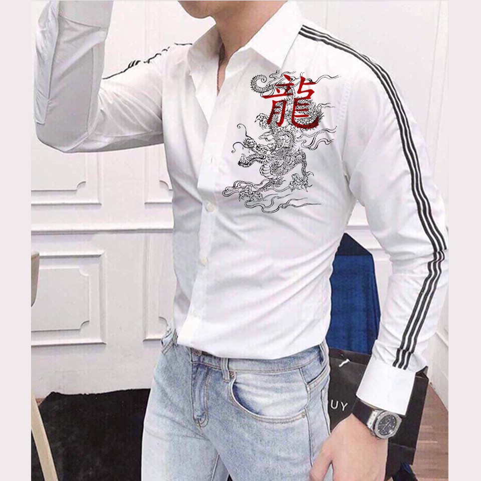 [HCM]Áo Sơ Mi Nam Hàn Quốc Họa Tiết Rồng Cực Phong Cách  Hàng Đẹp (Ảnh thật)