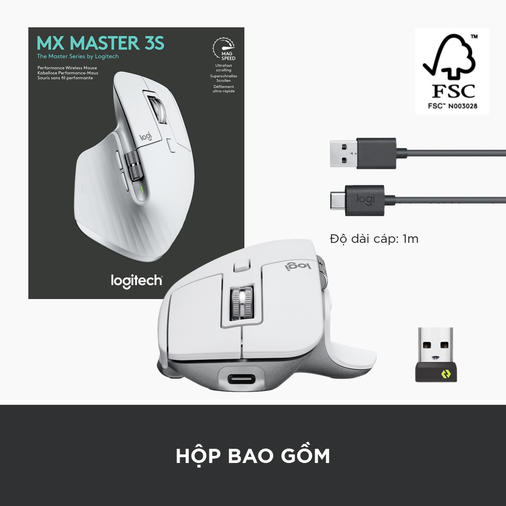 Chuột không dây Logitech MX Master 3S Wireless/Bluetooth - Hàng Chính Hãng