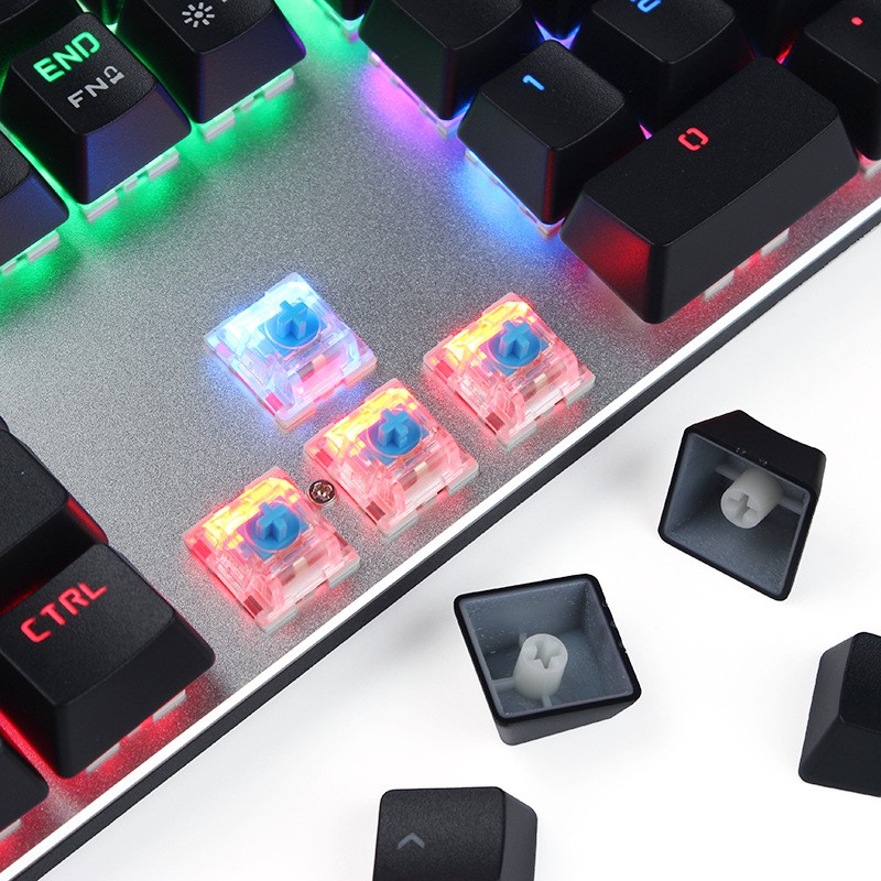 Bàn Phím Gaming k100 có 104 phím Led Rainbow 12 Chế Độ Đèn Led 26 phím nhấn đồng thời swith blue