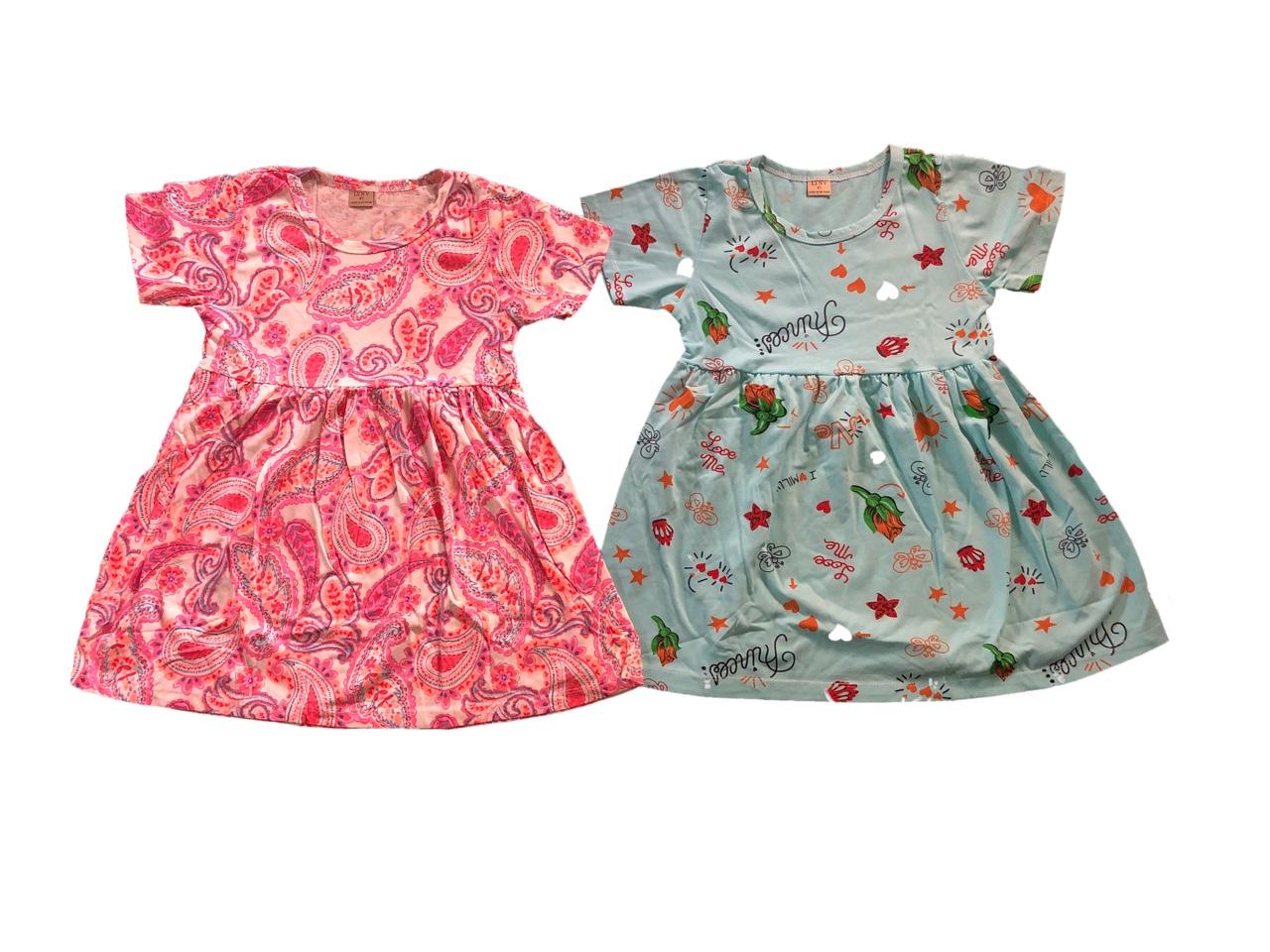 Đầm thun cotton tay ngắn cho bé gái (từ 15 đến 30 kg)