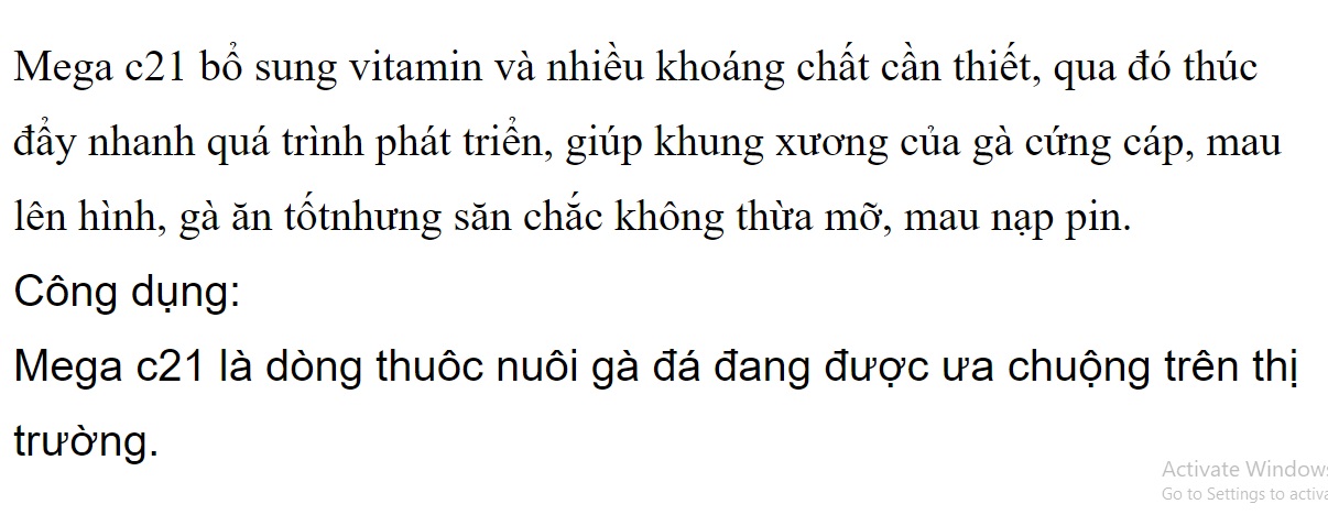 Mega c21 thuôc nuôi gà đá cao cấp thái lan hủ 100 viên