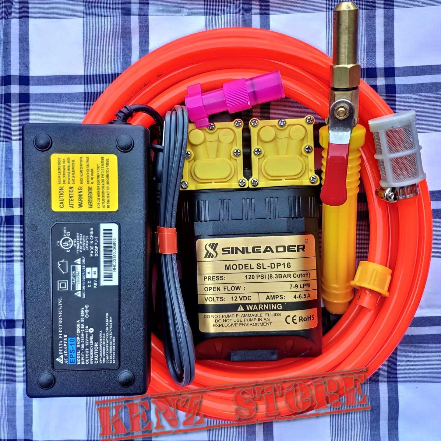 Máy rửa xe vệ sinh máy lạnh bơm đôi Sinleader 12v 6M dây kèm nguồn DELTA 12V-10A cực mạnh