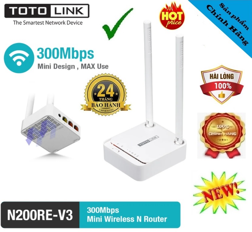 Bộ phát sóng Wifi Totolink N200RE300Mbps 2 Ăng Ten
