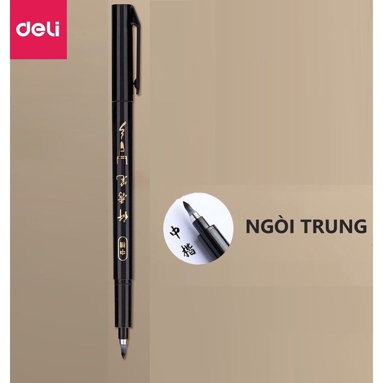 Bút viết thư pháp chữ Hán Calligraphy Deli - brush pen nhiều kích cỡ ngòi, có thể đổ thêm mực Deli 75514 / 75515 / 75516