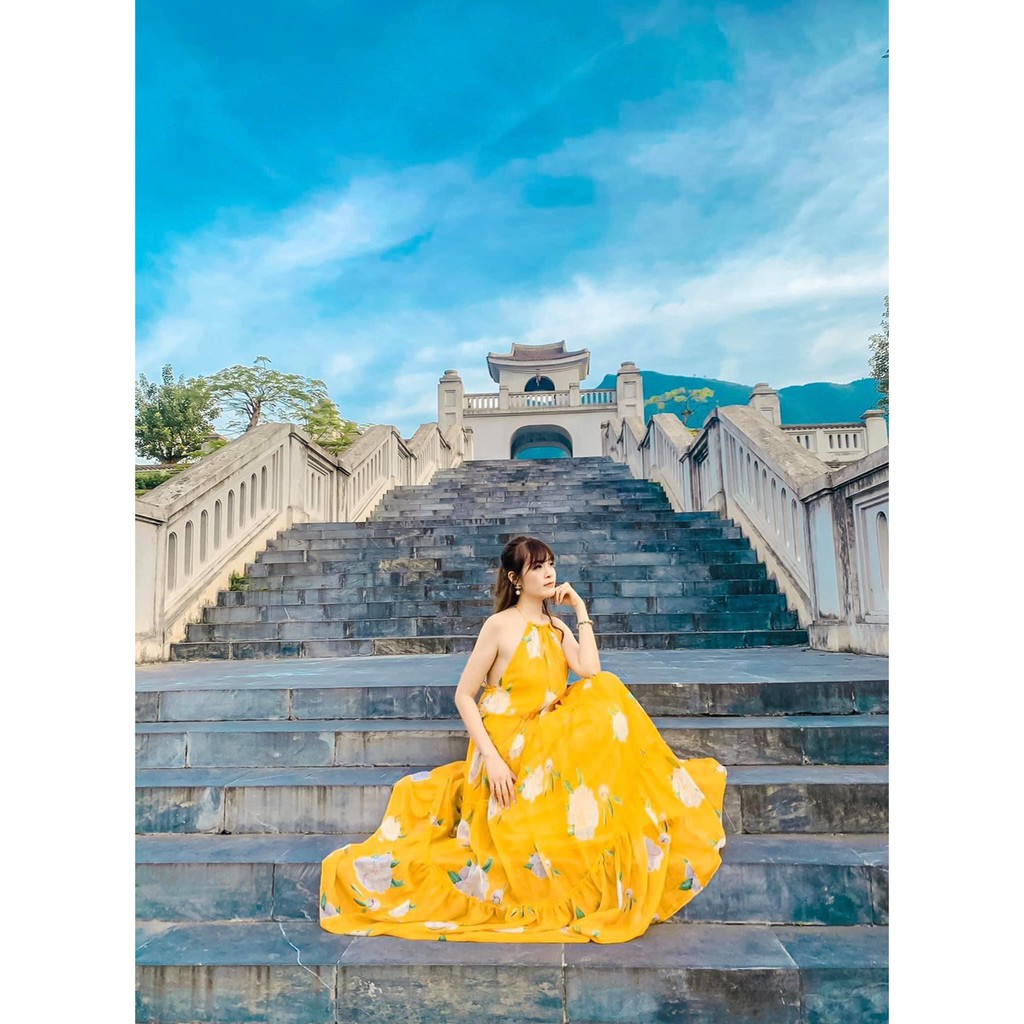 [FREESHIP] Đầm maxi hoa màu cổ yếm