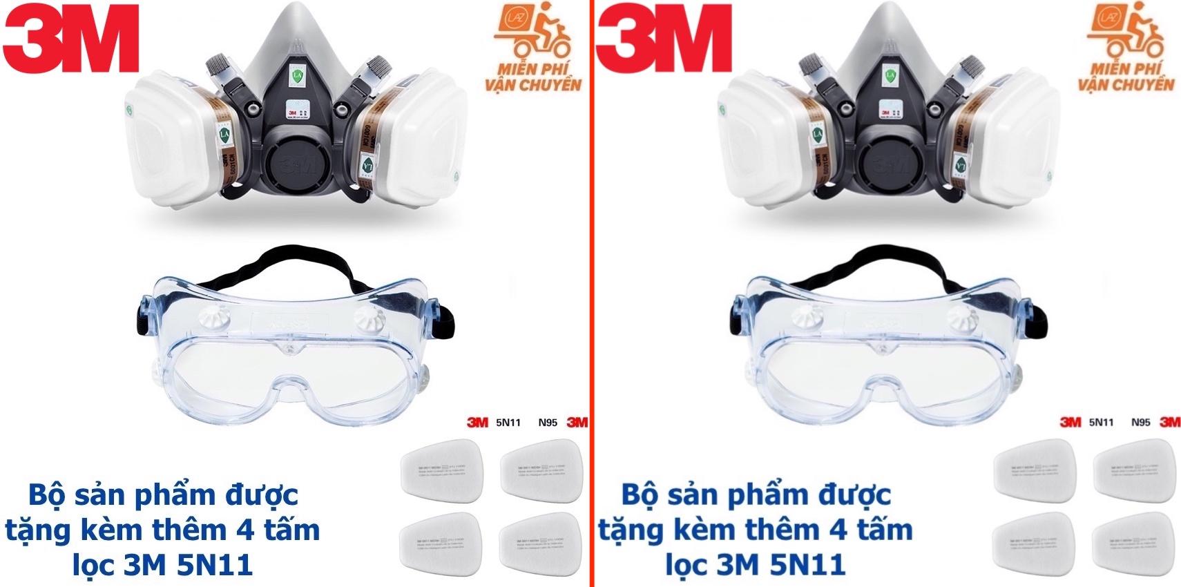 Combo 2 Bộ Mặt Nạ Lọc Độc 3M 6200 Phòng Độc mỗi bộ đầy đủ 7 chi tiết Và 01 Kính 3M 334 Phòng Độc, Chống Khói, Thoát Hiểm, Đám Cháy Gia Đình, Toà Nhà Chung cư, Karaoke (Tặng Thêm 8 Tấm Lọc Bụi)