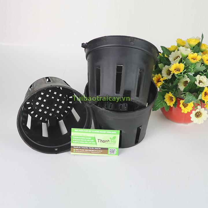5 chậu nhựa trồng lan màu đen phi 21cm