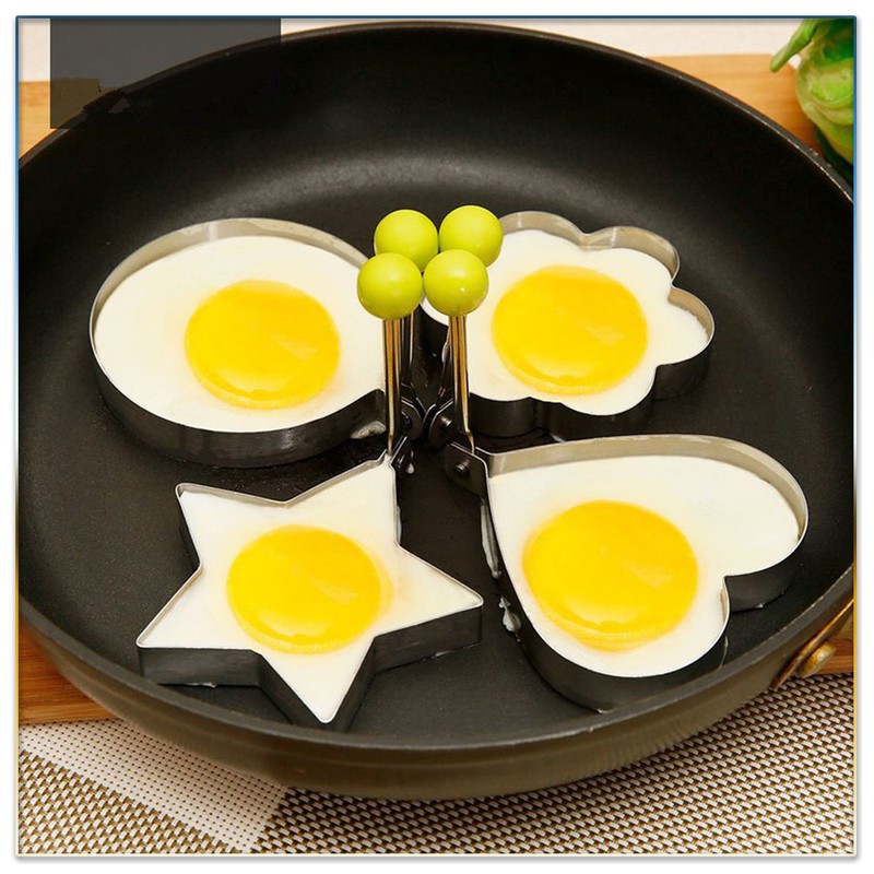 Bộ 4 khuôn tạo hình chiên trứng, rán bánh bằng inox, khuôn tạo hình trứng, làm bánh rán