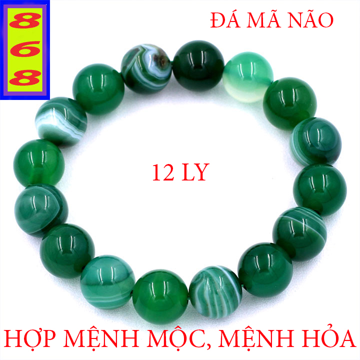 Vòng chuỗi đeo tay đá mã não xanh lá sọc 8 ly, 10 ly, 12 ly, 14 ly, 16 ly - vòng tay phong thủy hợp mệnh mộc, mệnh hỏa - tài lộc - may mắn - phong thủy 868