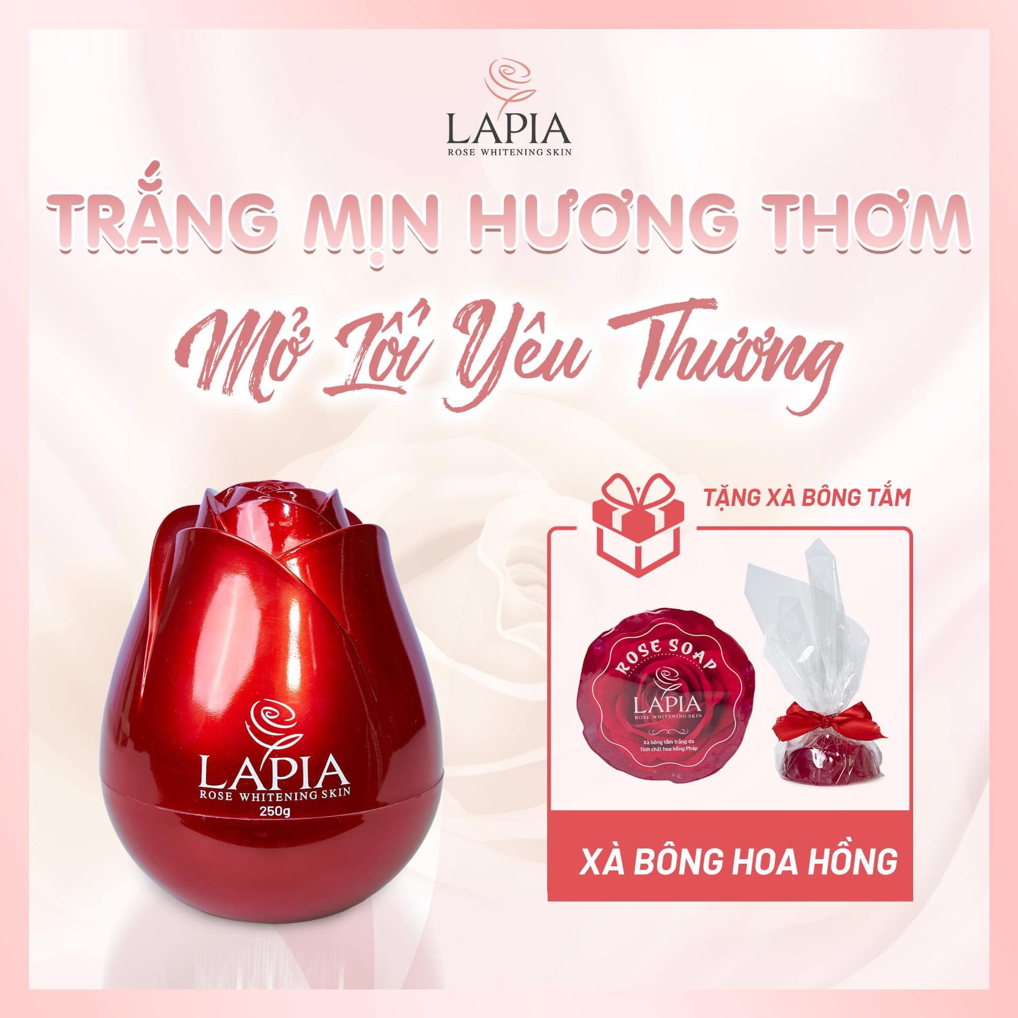 [QUÀ TẶNG] Kem body trắng da hoà hồng Pháp LAPIA ROSE BODY CREAM 250g cao cấp siêu trắng nhanh toàn thân lưu hương nước hoa quyến rũ sang trọng