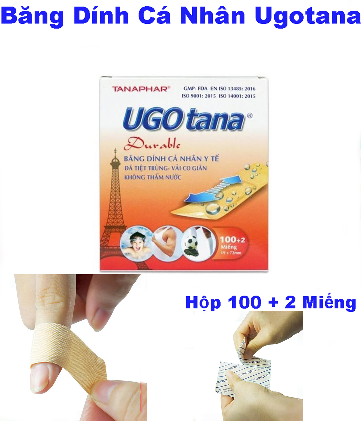 Băng dính,băng keo y tế cá nhân ugotana hộp 102 miếng