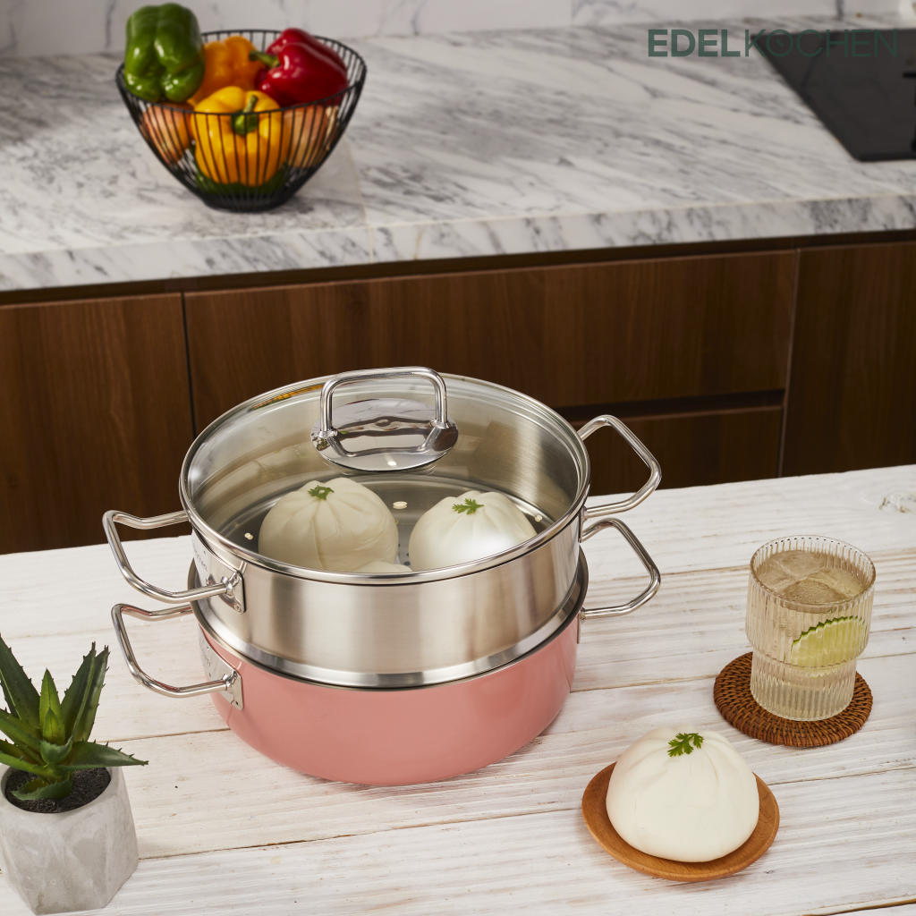 [HCM]Nồi hấp Edelkochen Inox Solid Hồng 3 lớp 24cm kèm xửng hấp