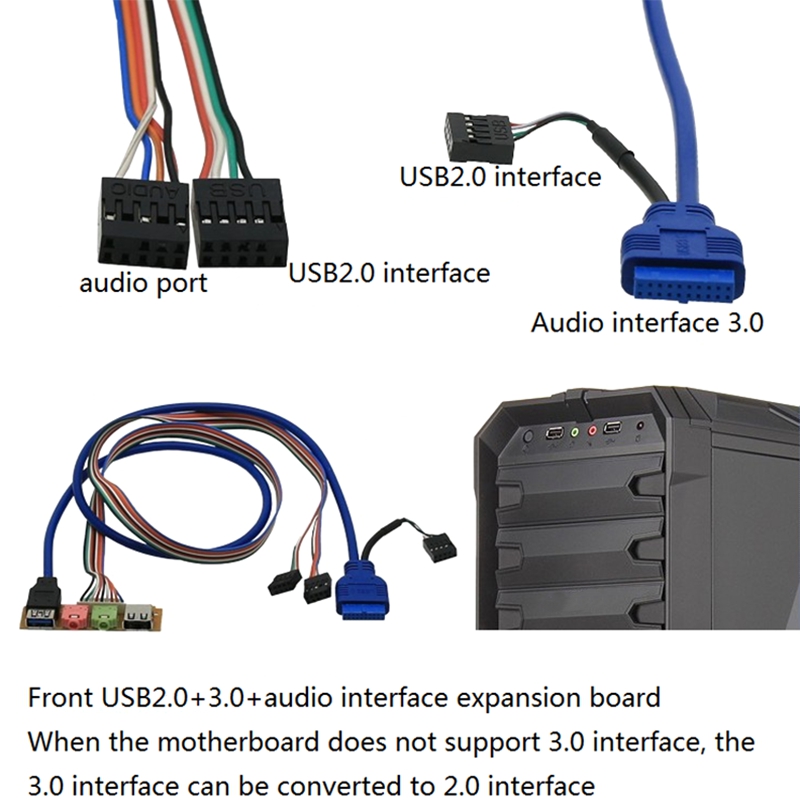 USB 2.0+ 3.0 Port Chassis PC Computer Case Audio Front Panel Replace Cable 70cm