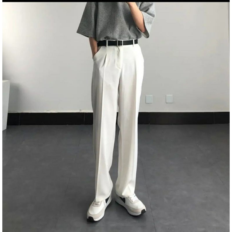 Quần tây nam ống rộng vải Chéo thái mềm co giãn độ dày vừa phải kiểu dáng thoải mái phong cách Hàn Quốc